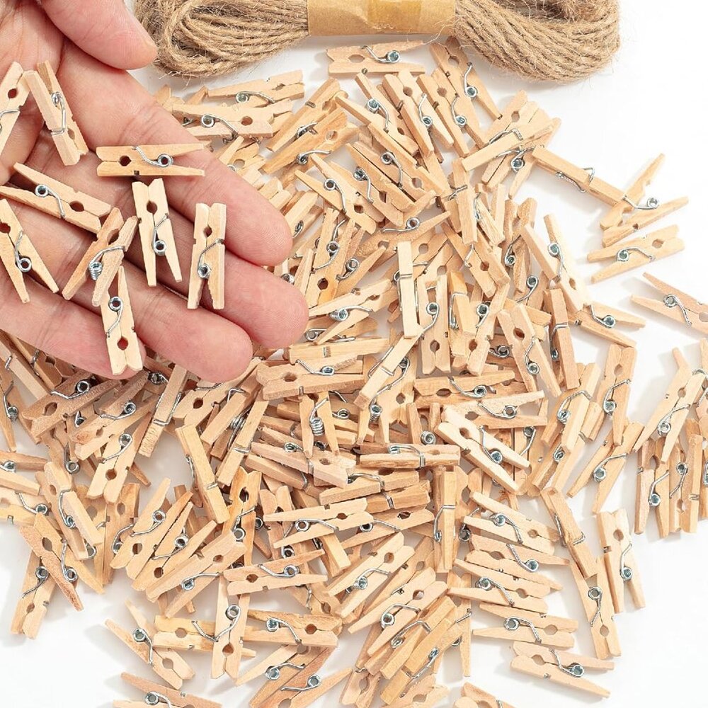 Wooden Clothes Pins for Craft, Natural Wood, 200 pcs, 1 Inch, Mini Clothes Pins